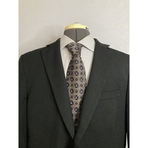 Haggar Mens Suit Jacket Blazer Sport Coat 43S 47" Black Stripe 2 Button Mint